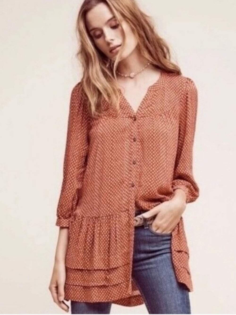 Anthropologie Holding Horses Pavin Button Down Tunic Top Size S